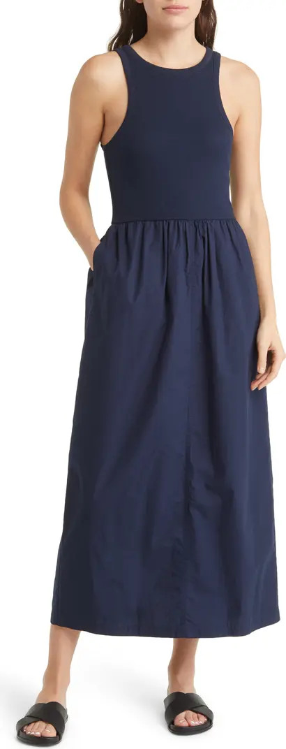 Mixed Media Sleeveless Midi Dress | Nordstrom