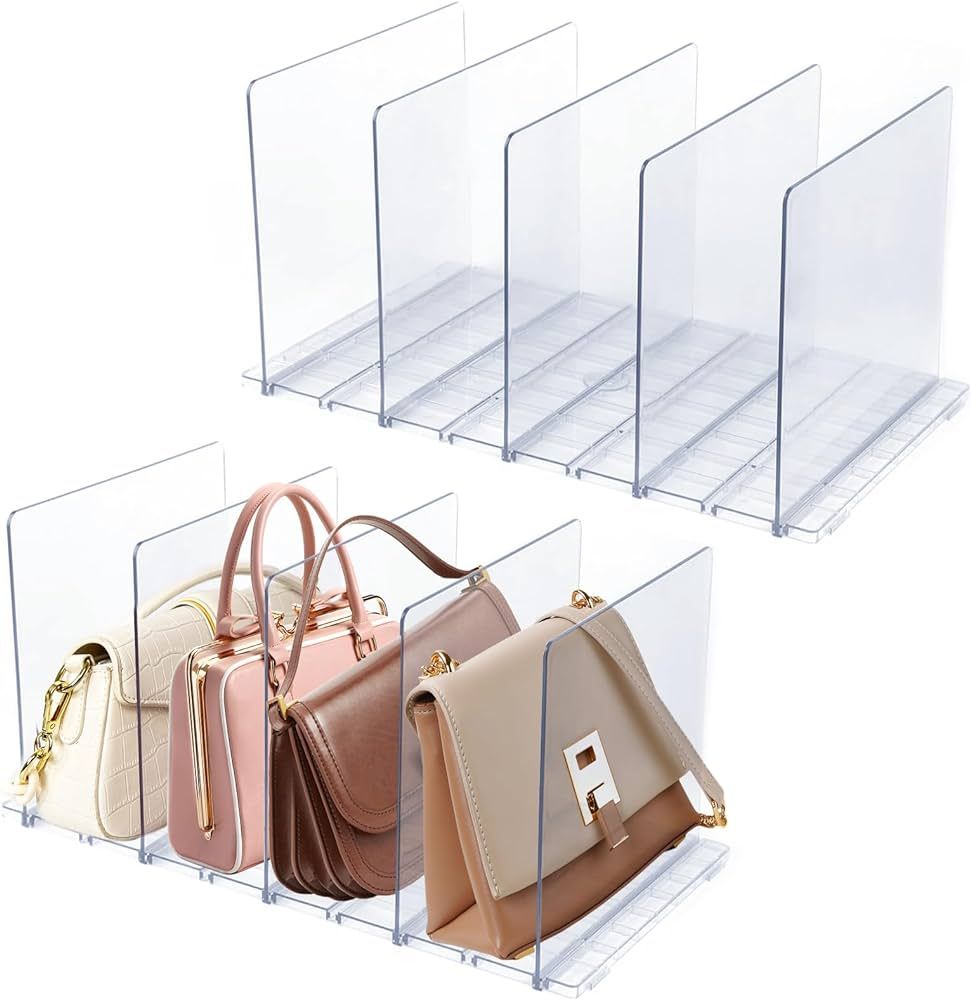 VERONLY 2 Pack Purse Organizer for Closet, 10 Layers Clear Shelf Dividers, Adjustable Purse Bag D... | Amazon (US)