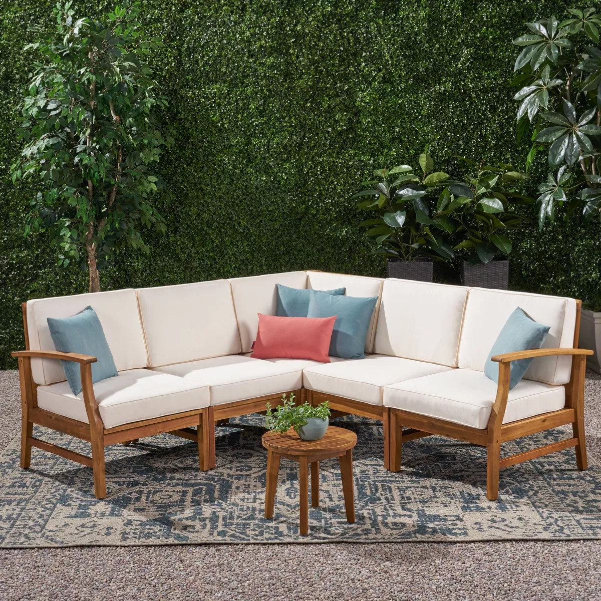 Perla 5pc Patio Sectional Sofa - Teak/Cream - Christopher Knight Home | Target