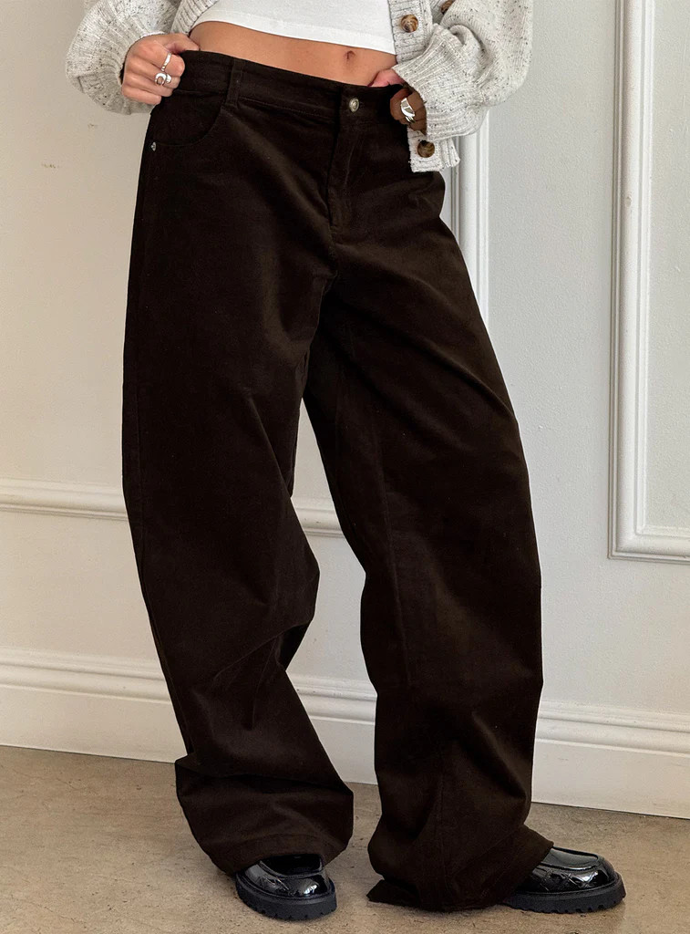 Kenza Wide Leg Corduroy Pant Brown | Princess Polly US