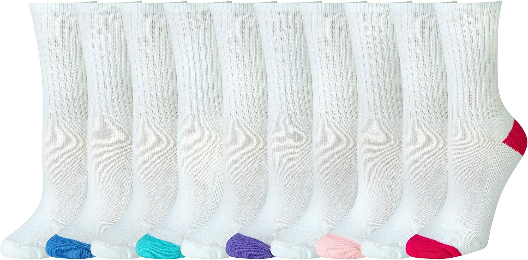 Amazon Essentials Women's Cotton Lightly Cushioned Crew Socks, 10 Pairs | Amazon (US)