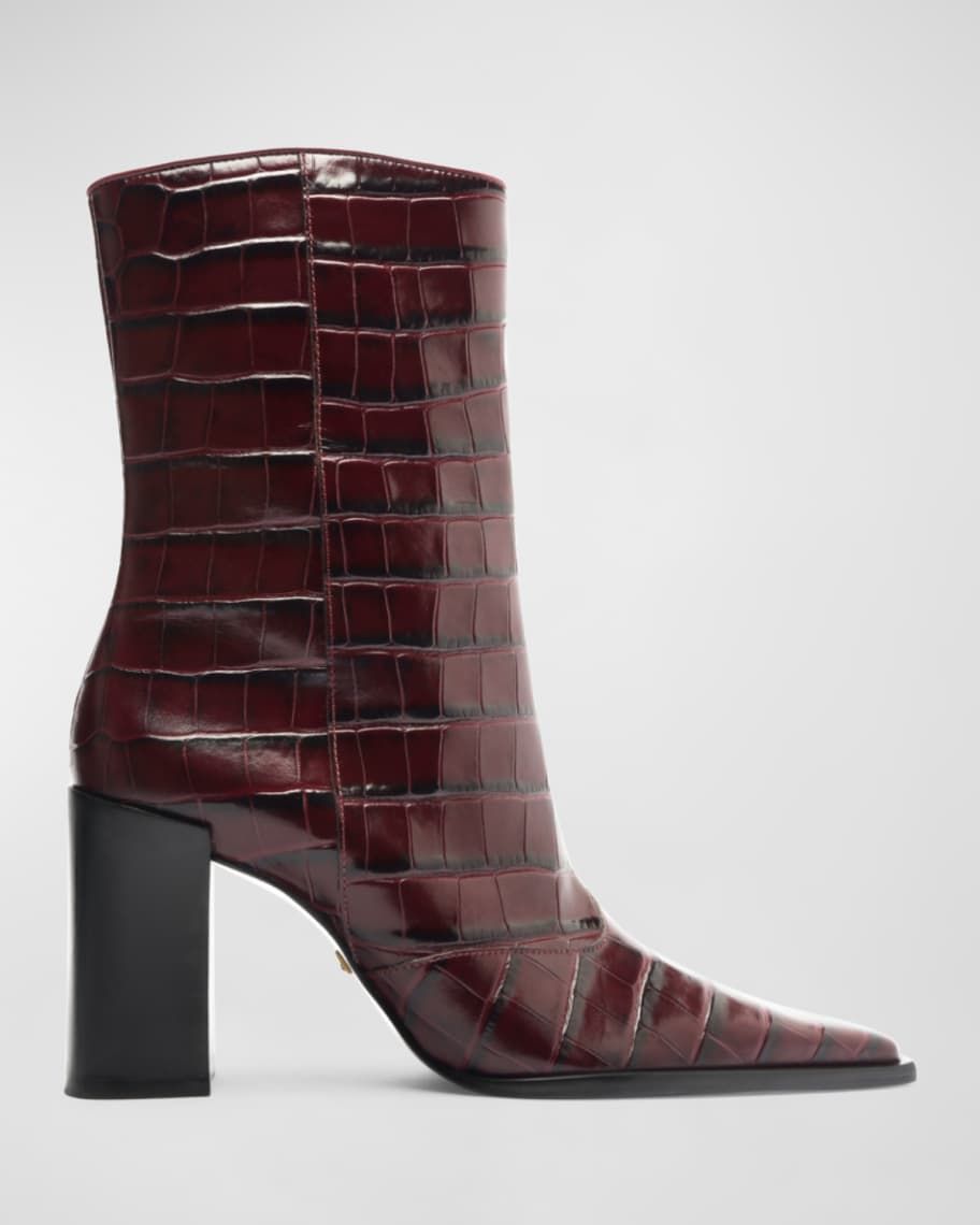 Raffaela Crocodile-Embossed Ankle Booties | Neiman Marcus