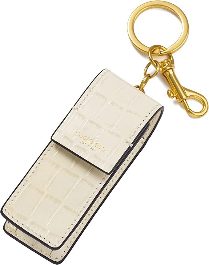 Cockatoo Snap-On Lipstick Holder Keychain, Genuine Leather Lipstick Case with Keychain, Chapstick... | Amazon (US)