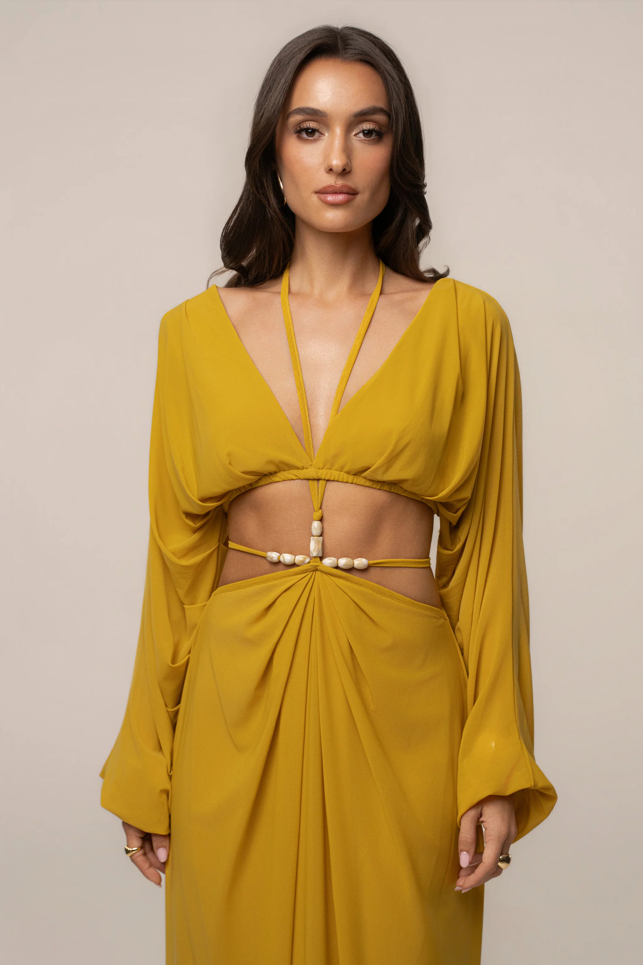 Mustard Selene Draped Top | JLUXLABEL US