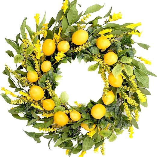 TEMPUS 20 inch Artificial Lemon Wreath Spring Summer Fruit Wreath with Yellow Lemon and Artificia... | Amazon (US)