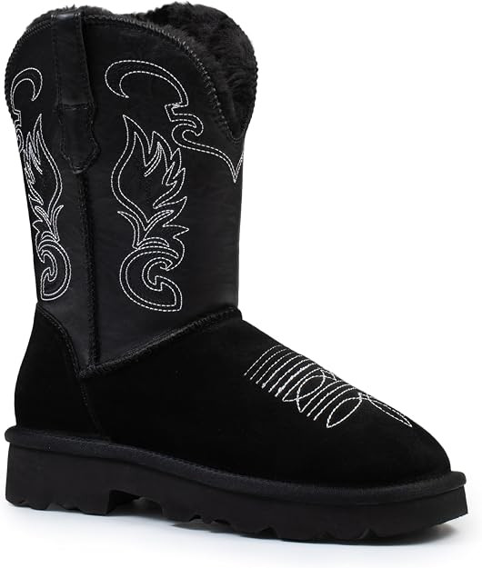 Genuine Leather Suede Platform Womens Winter Snow Boots Fur Lining Pull on Fuzzy Warm Boots with ... | Amazon (US)