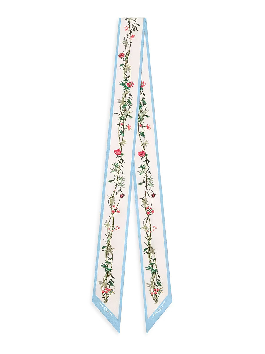 Women's Bandeau in Silk with Floral Print - Baby Blue White | Saks Fifth Avenue