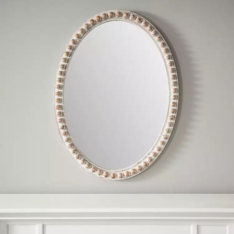 Natural Wood Beaded Frame Oval Mirror | Kirkland's Home