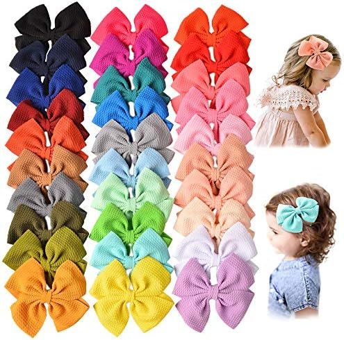 Amazon.com: 30 PCS Baby Girls Hair Bows Clips Barrettes Waffle Hair Accessories with Alligator Cl... | Amazon (US)