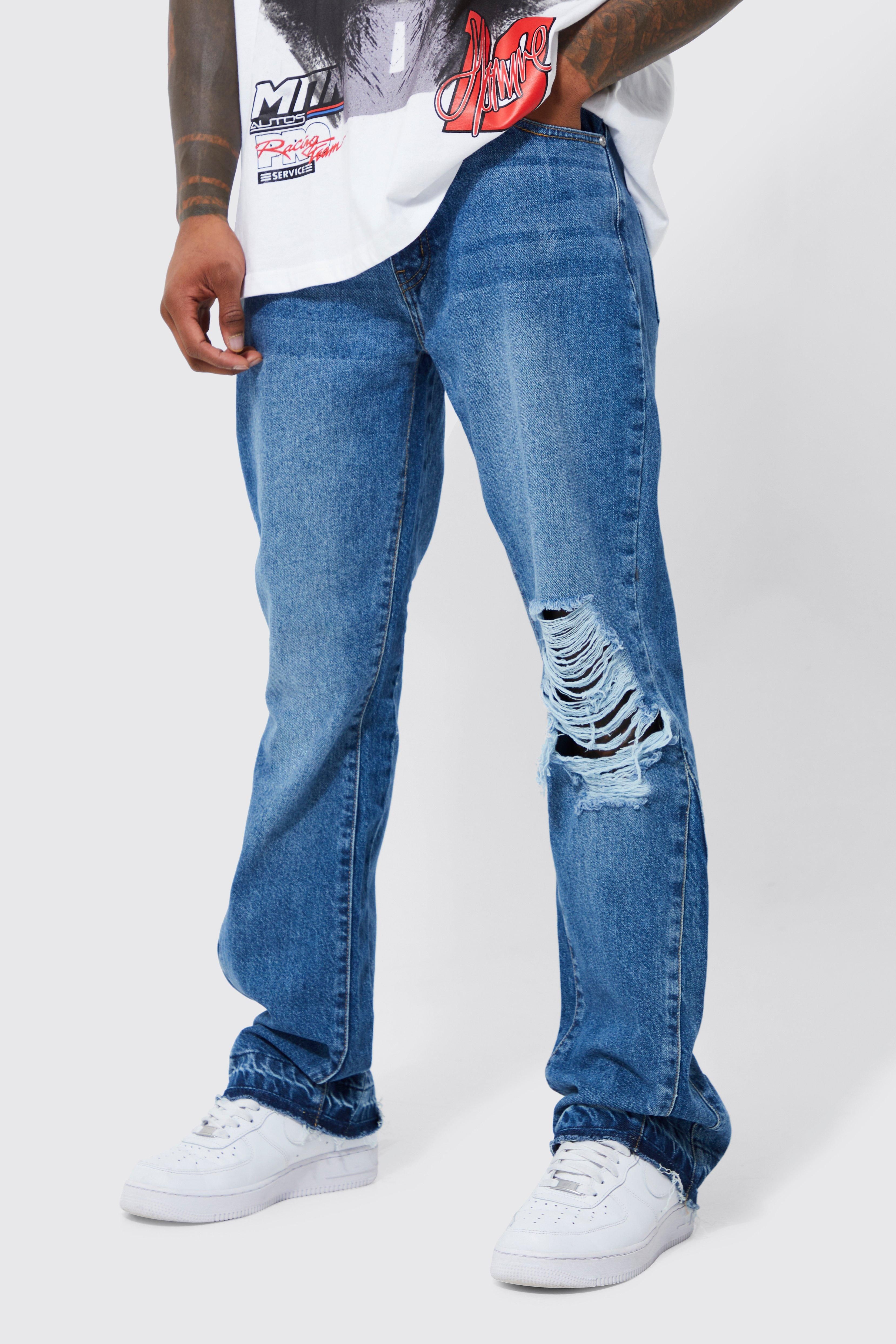 Slim Rigid Flare Ripped Knee Jeans | boohooMAN (US & CA)