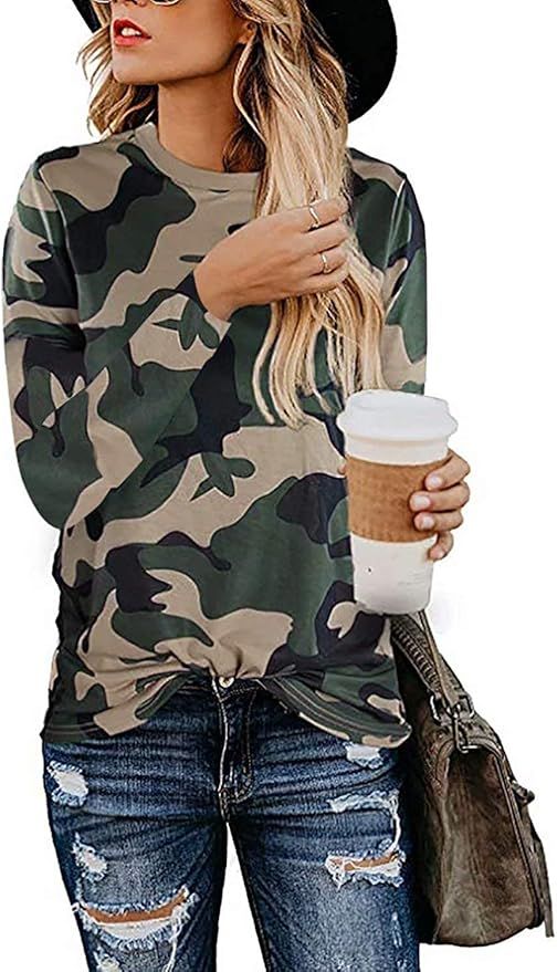 ZESICA Women's Casual Leopard Print Top Basic Crew Neck Long Sleeve Shirt Blouse | Amazon (US)