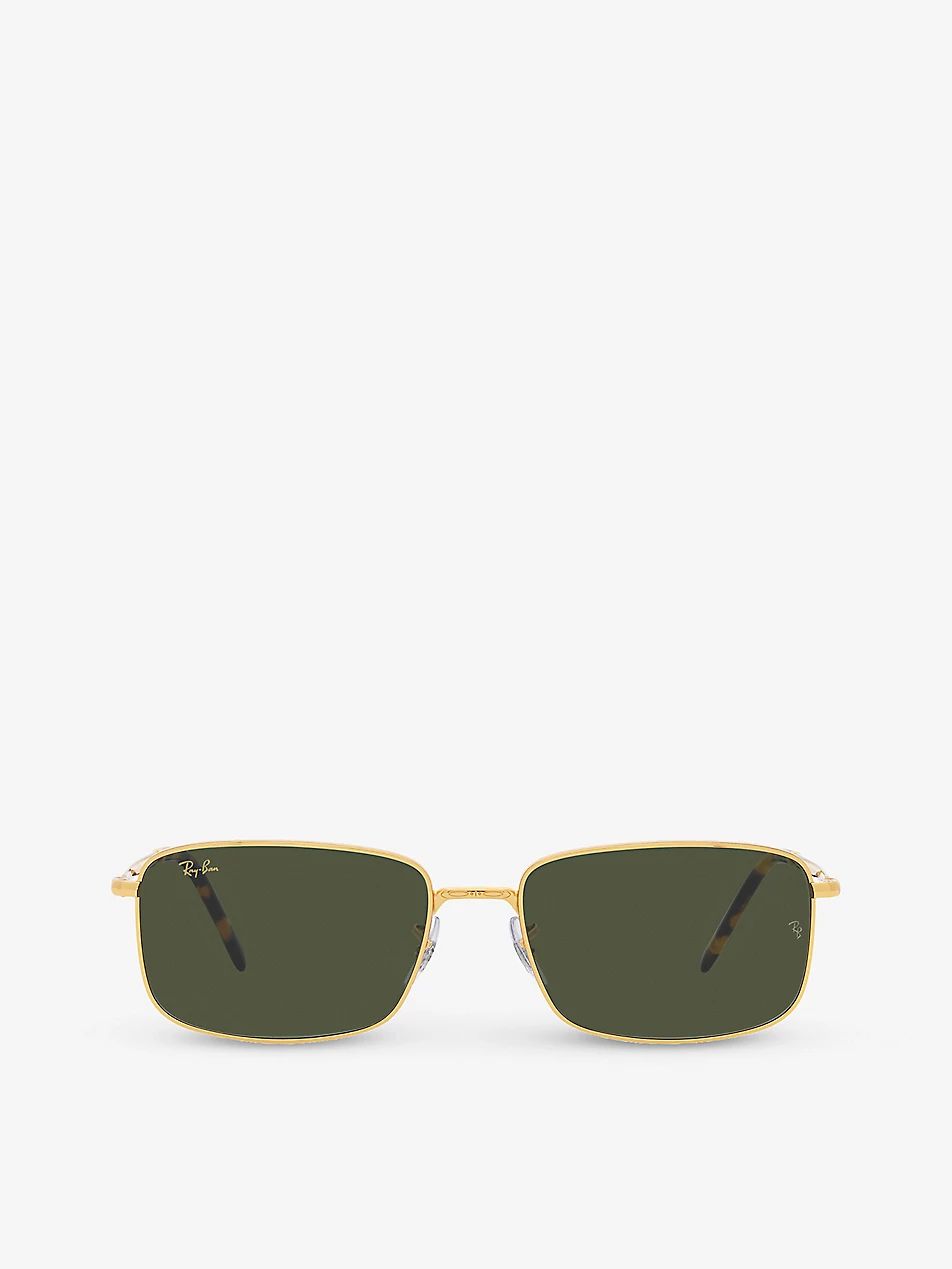 RB3717 rectangle-frame polished gold-metal sunglasses | Selfridges