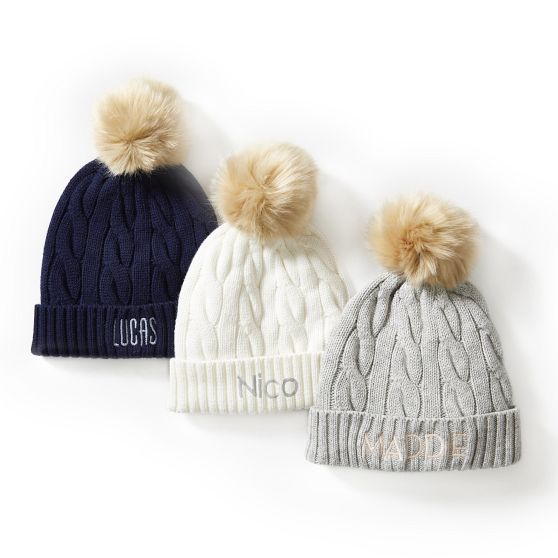 Kids Cable Knit Pom Pom Hat | Mark and Graham