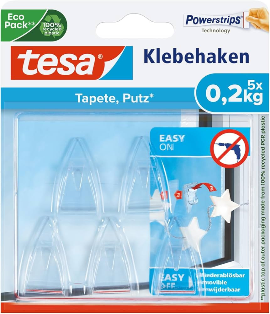 tesa Klebehaken für transparente Oberflächen und Glas (0,2 kg) - Durchsichtige, selbstklebende ... | Amazon (DE)