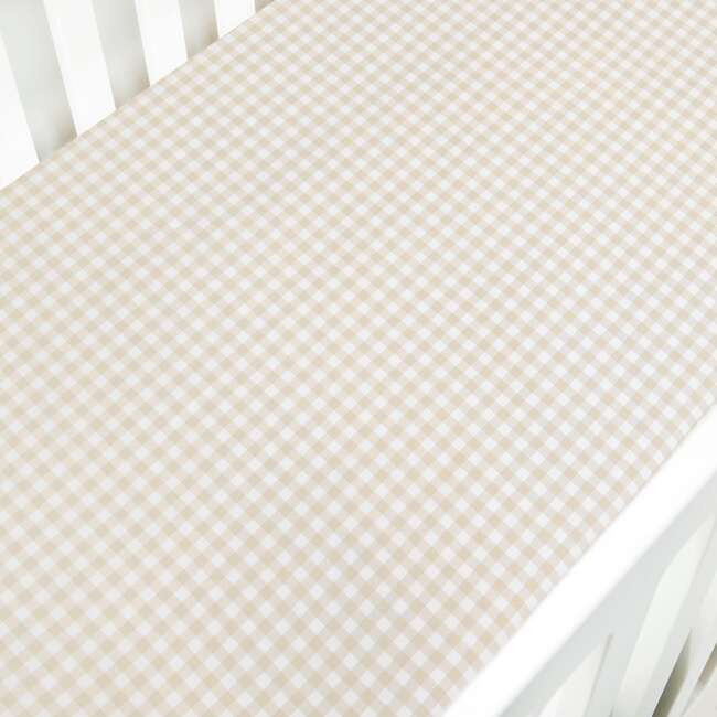 Gooselings | Picnic Gingham Crib Sheet, Beige (Prints) | Maisonette | Maisonette