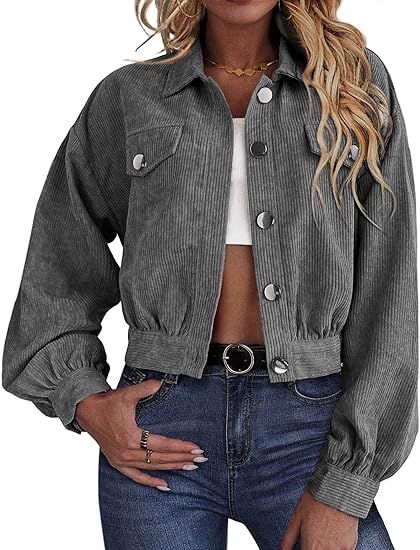 Zeagoo Women's Fashion Cropped Shacket Long SLeeve Trendy Button Down Corduroy Shirts Shacket Jac... | Amazon (US)