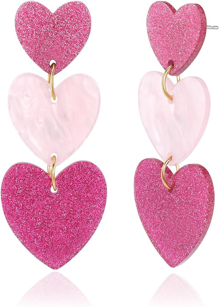 Joyline Valentine’s Day Heart Earrings for Women – Pink Sparkling Acrylic Dangle Earrings for... | Amazon (US)