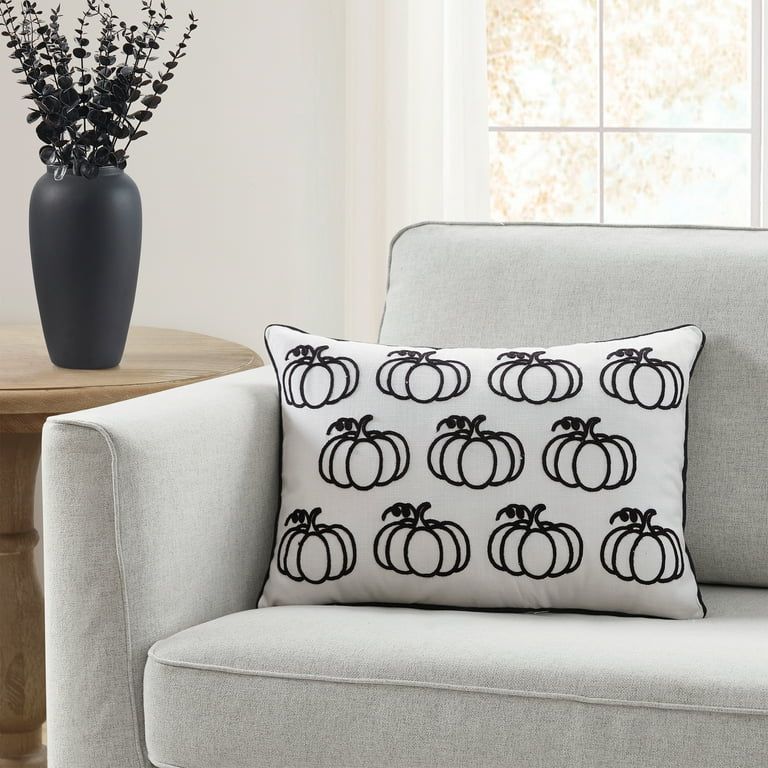 My Texas House 14" x 20" Fiona White/Black Pumpkin Cotton Halloween Decorative Pillow Cover | Walmart (US)