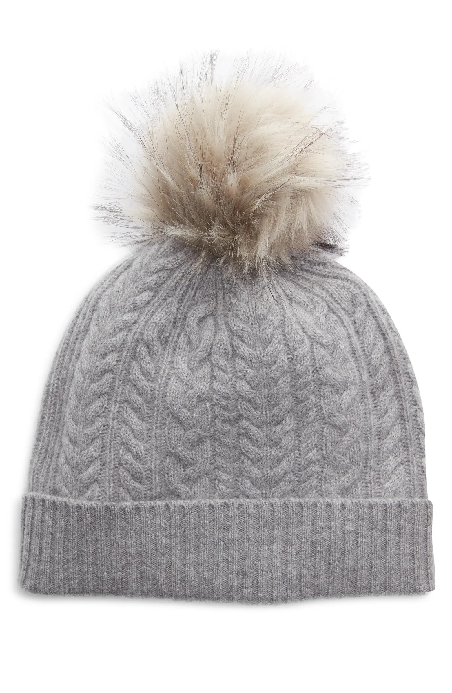 Cash Chunky Faux Fur Pom Cashmere Beanie | Nordstrom
