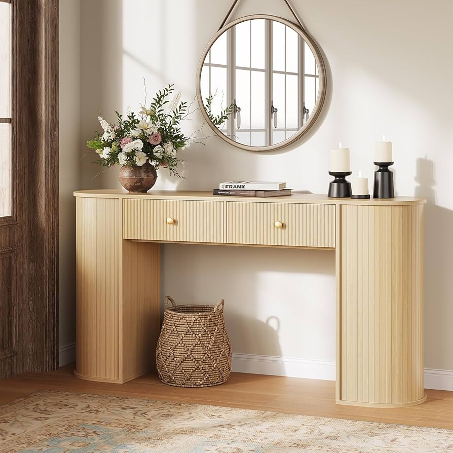 59" Fluted Console Table with 2 Drawers - Wood Entryway Table with Storage, Long Modern Sofa Tabl... | Amazon (US)