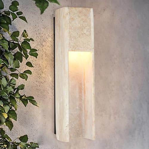 19 Inch Square Travertine Wall Sconce, Natural Stone Wall Lamp, Japanese Style Art Decor Wall Light Fixture, Indoor Outdoor Wall Mounted Lamp for Entryway, Hallway, Bedroom, Living Room, Dining Room | Amazon (US)