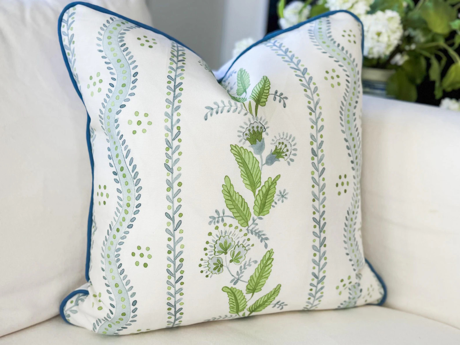 Danika Herrick Blue Green Floral Vines Pillow Cover - Grandmillenial Decor | Etsy (US)