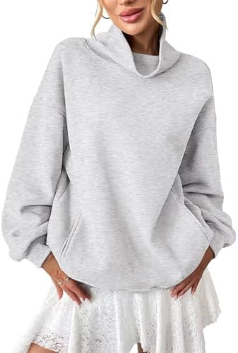 Womens Fleece Sweatshirts with Pockets Oversized Turtleneck Pullover Trendy Long Sleeve Tops Fall... | Amazon (US)