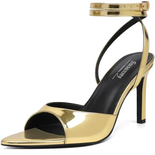 Susanny Strappy Heels for Women Gold High Heels Sandals Open Toe Ankle Strap Lace Up Heels Stiletto Sexy Pumps Wedding Guest Party Evening Prom Dance Dress Shoes 9 | Amazon (US)