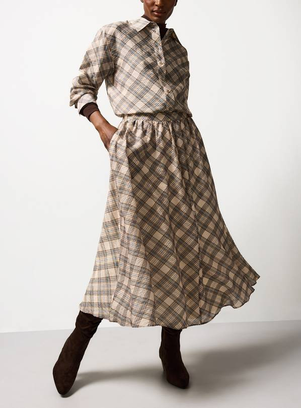 Cream & Blue Check Print Midaxi Full Skirt 18 | Tu Clothing