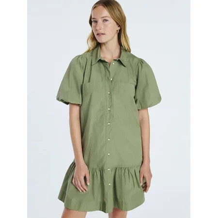 Free Assembly Women’s and Women's Plus Cotton Ruffle Mini Dress with Puff Sleeves, Sizes XS-4X | Walmart (US)