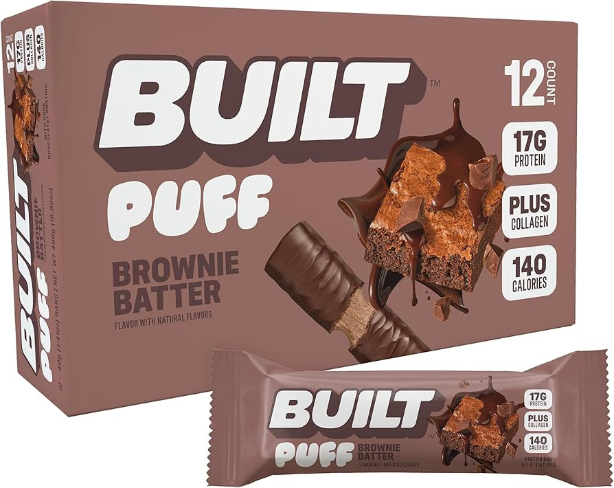 BUILT Bar Puff Protein Bars - Brownie Batter - 17g Protein Snack Bars with Collagen - Calorie Con... | Amazon (US)
