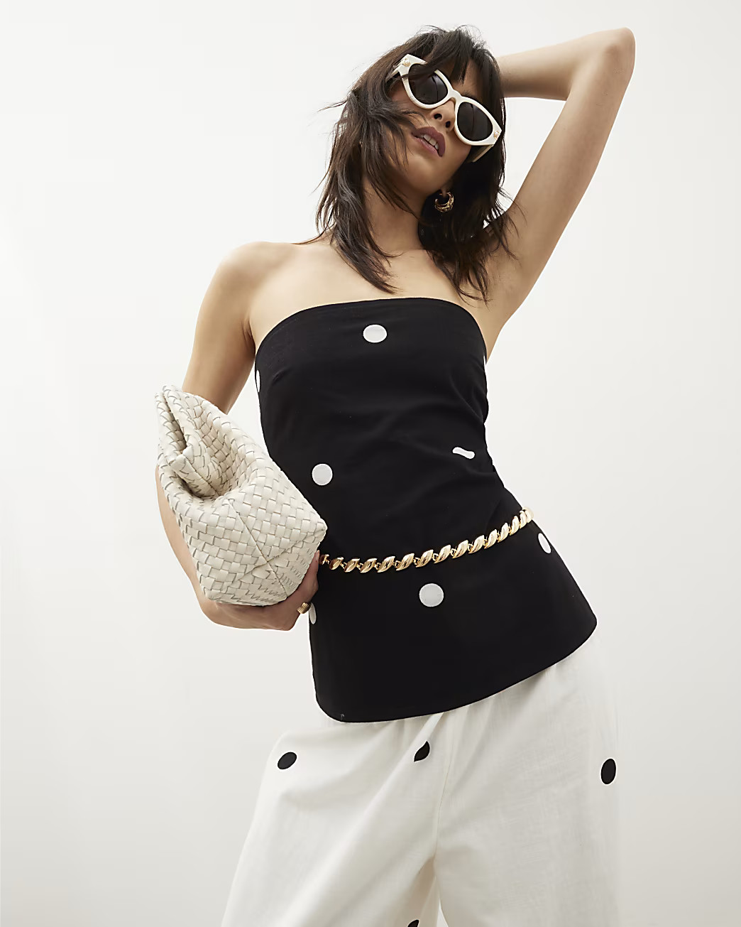 Black Sleeveless Polka Dot Bandeau Top | River Island UK & IE