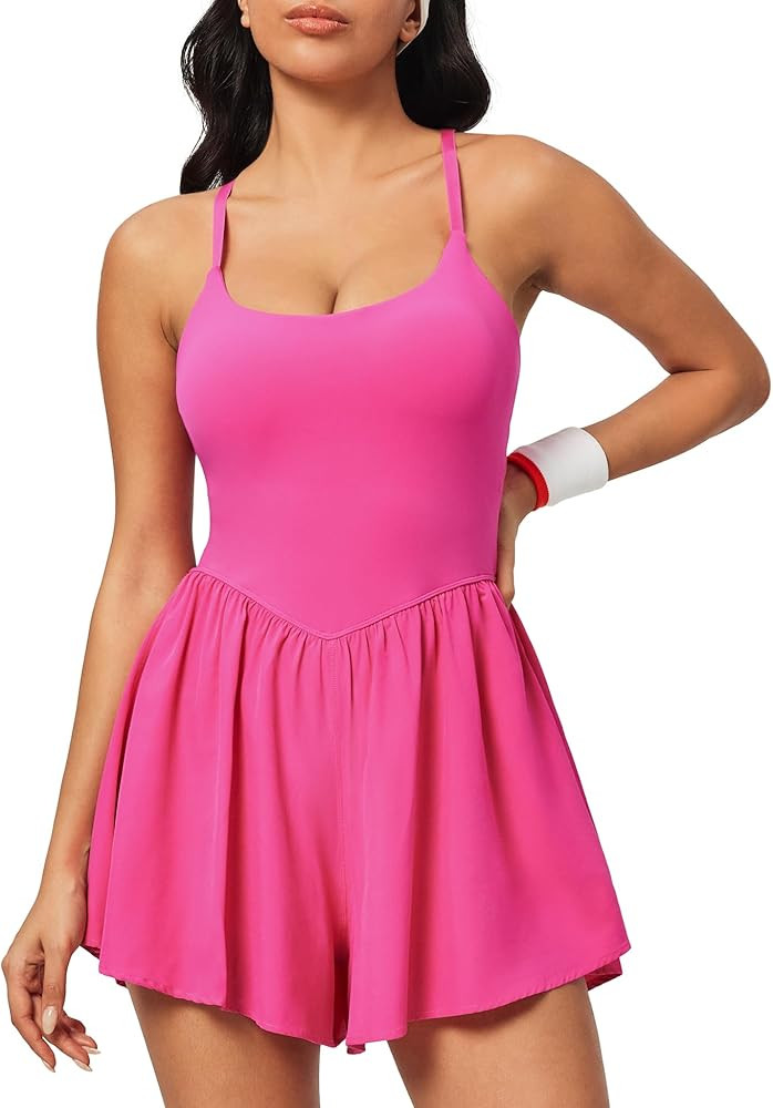 IUGA Athletic Romper with Bra Soft Workout Romper for women Tummy Control Jumpsuits with Double L... | Amazon (US)