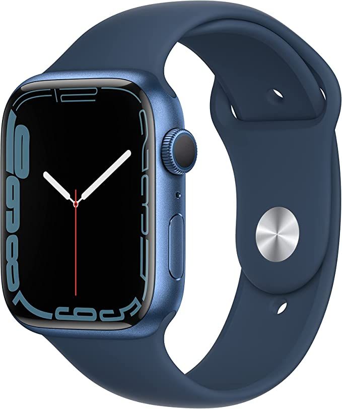 Apple Watch Series 7 GPS, 45mm Blue Aluminum Case with Abyss Blue Sport Band - Regular | Amazon (US)