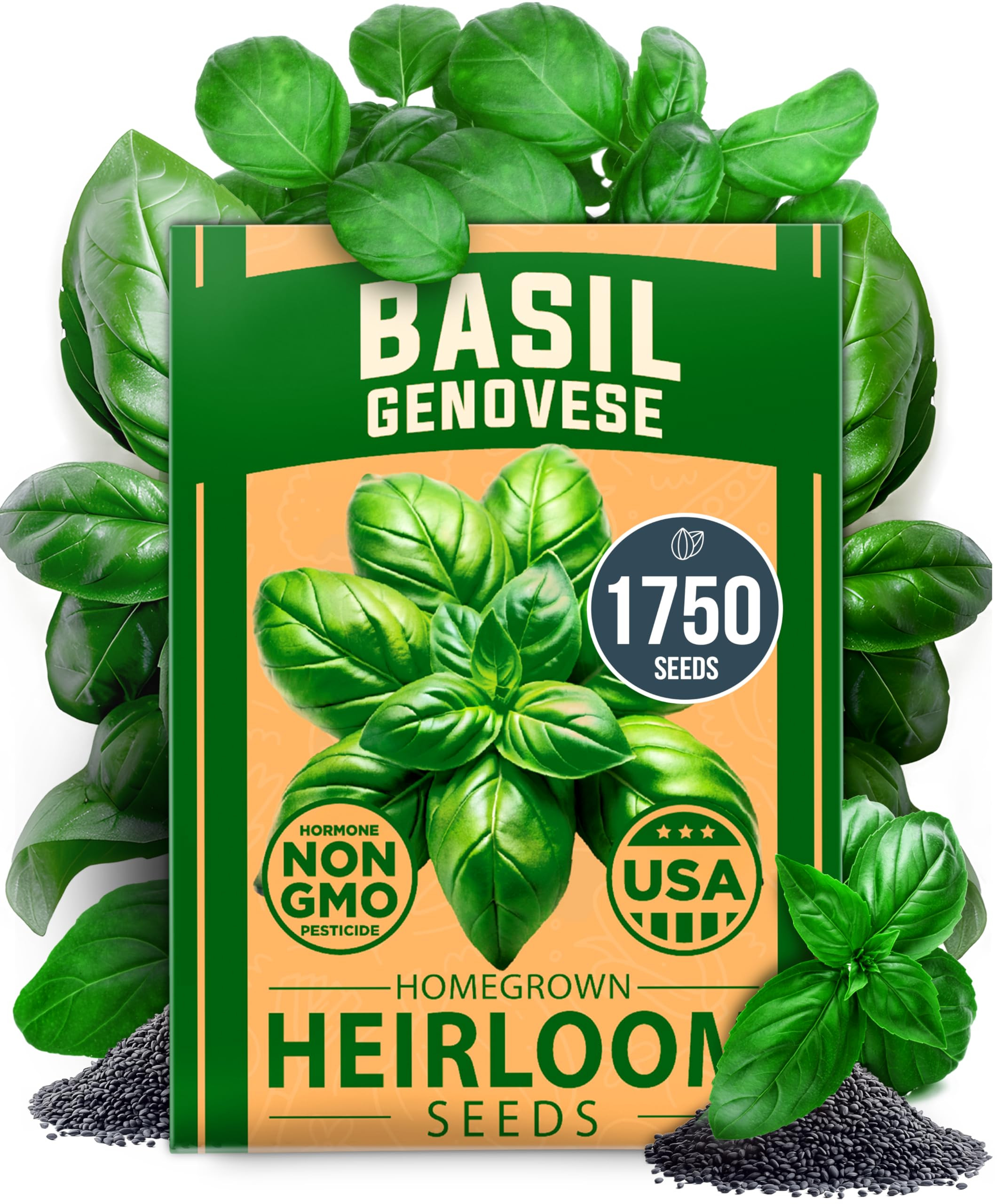 HOME GROWN Non GMO Genovese Basil Seeds Pack 1,750+ High Germination Heirloom Seeds (Ocimum basil... | Amazon (US)