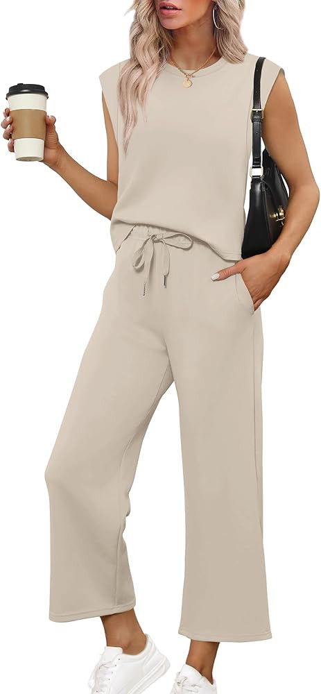 SAMPEEL Two Piece Sets for Women Casual Travel Vacation Outfits Summer Wide Leg Crop Pants Lounge... | Amazon (US)