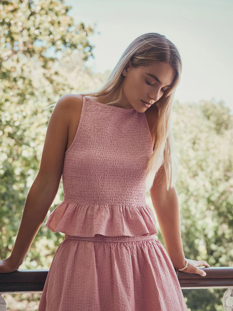 Roze/wit - Gesmokte Peplum Top | Next EU