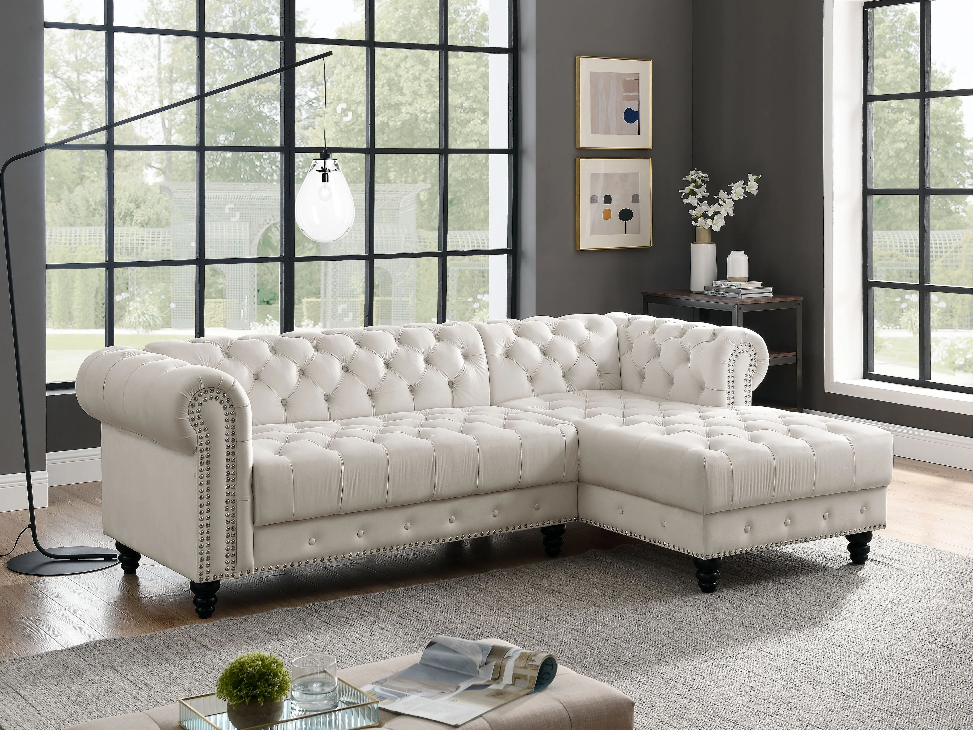 Lora 97" Wide Velvet Right Hand Facing Sofa and Chaise | Wayfair North America
