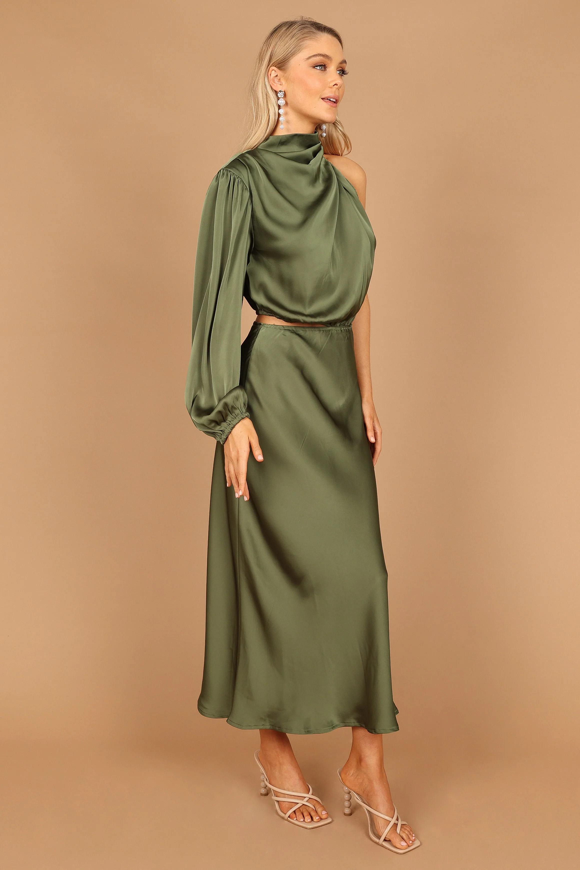 Drbuto Amelie One Shoulder Midi Dress - Olive - M | Shop.app