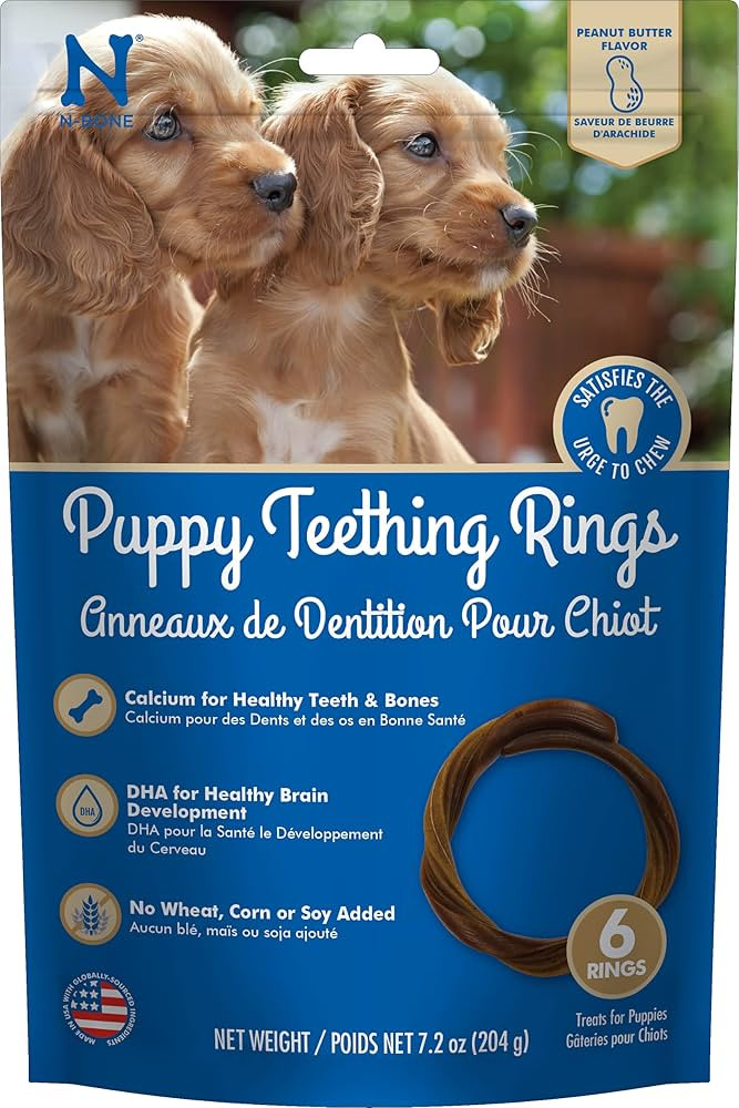 N-Bone Puppy Teething Rings Peanut Butter Flavor Dog Treat, 6 Count Bag, 7.2-oz | Amazon (US)