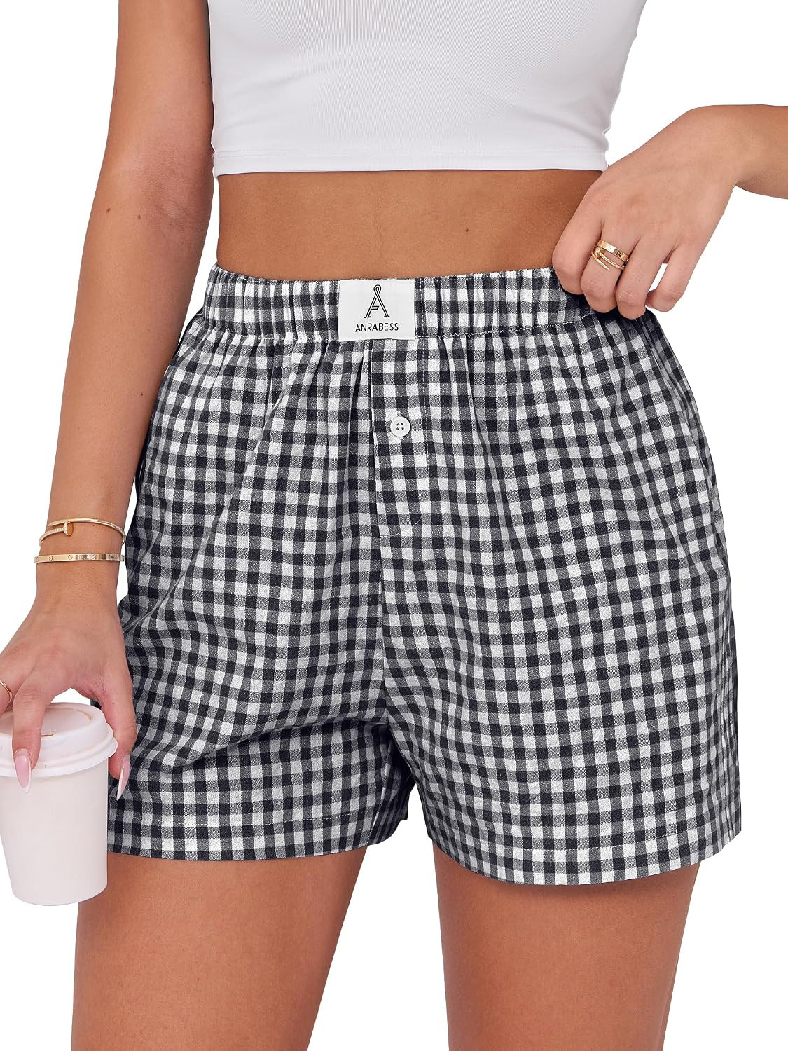 ANRABESS Women's Gingham Striped Pajama Boxer Shorts | Amazon (US)