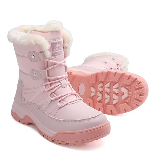 AZBZCZ Womens Winter Snow Boots Waterproof Anti-Slip Cold Weather Fur Lined Comfortable Shoes US 10 Pink | Amazon (US)