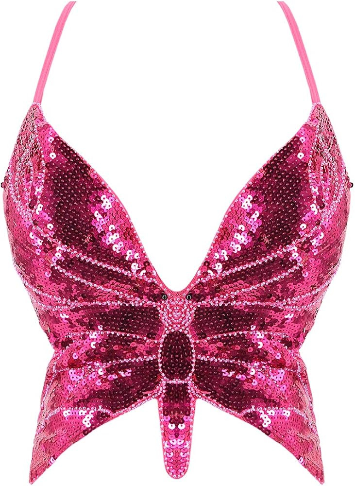 Hoohu Womens Indian Belly Dance Costumes Performance Outfits Butterfly Bandage Padded Bra Sequin ... | Amazon (US)