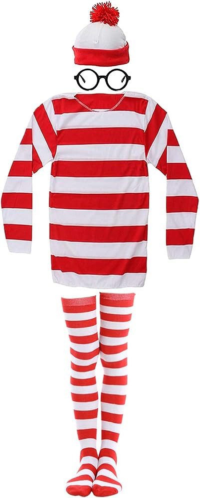 GIZMAC Adult Costume Red and White Striped T-Shirt Halloween Cosplay Costume | Amazon (US)