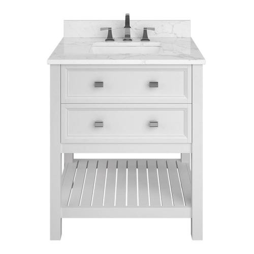 Scott Living Canterbury 30-in White Single Sink Bathroom Vanity with Natural Cararra Marble Top L... | Lowe's