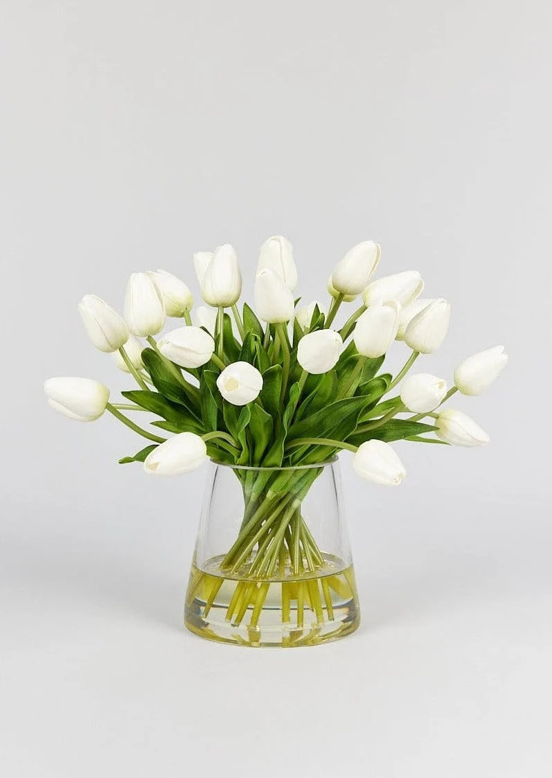 White Tulips in Glass Vase | Faux Flower Arrangements at Afloral.com | Afloral