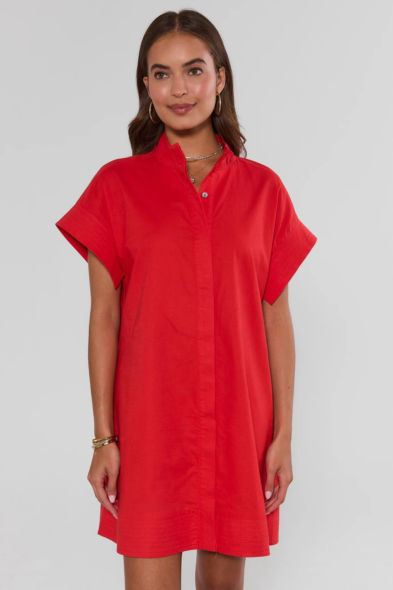 Red Button Up Short Dress | Avara