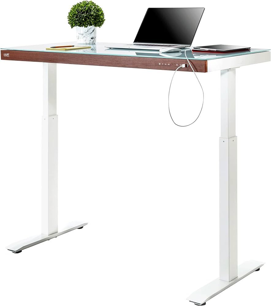 Seville Classics Airlift Electric Height Adjustable Desk with Tempered Glass Top, USB Charging Er... | Amazon (US)