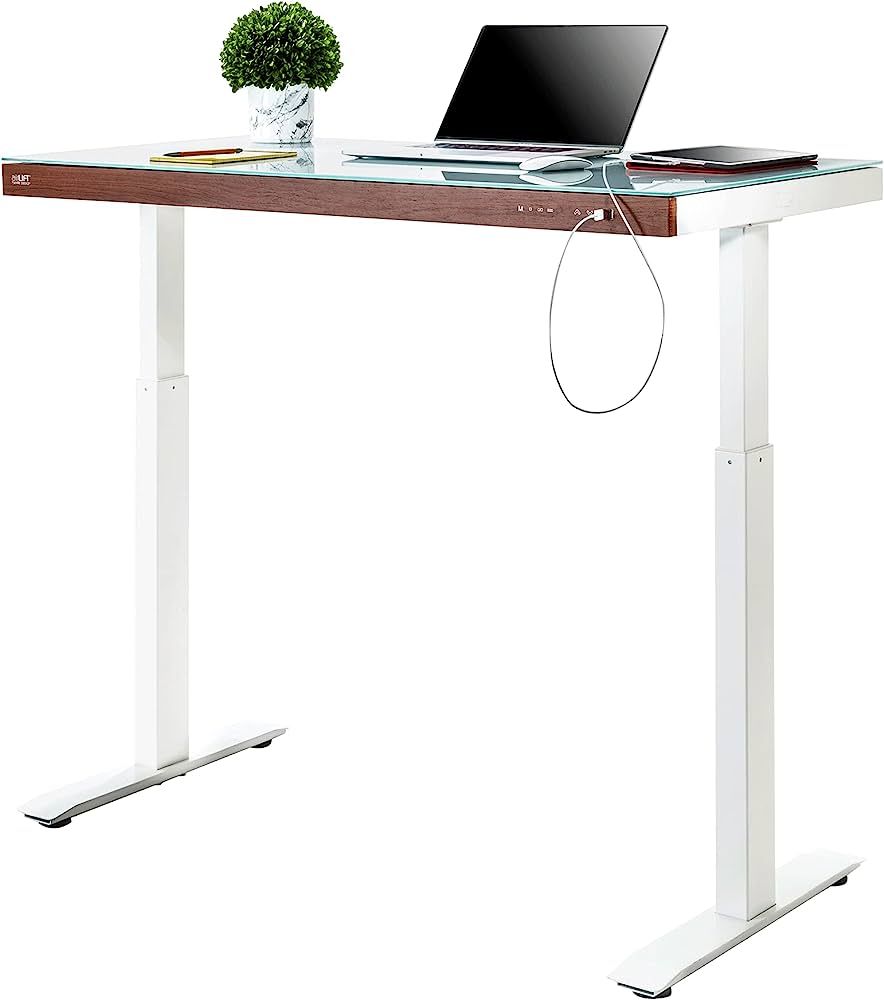 Seville Classics Airlift Electric Height Adjustable Desk with Tempered Glass Top, USB Charging Er... | Amazon (US)