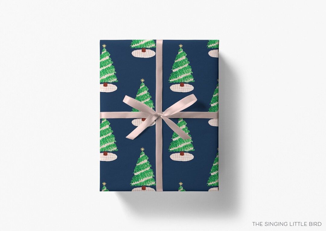 Navy Pink Gingham Christmas Gift Wrap Christmas Tree - Etsy | Etsy (US)